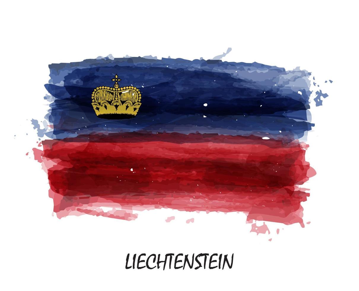 Bandera de pintura de acuarela realista de Liechtenstein. vector. vector