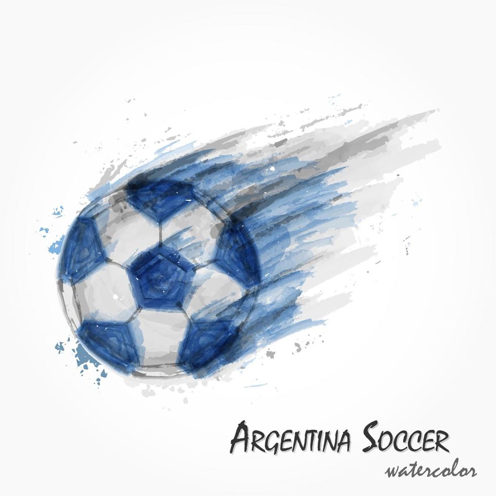 Realistic watercolor painting of powerful Argentina national football team or soccer shot . Artistic and sport concept . Vector for international world championship tournament cup 2018 . Flat design .