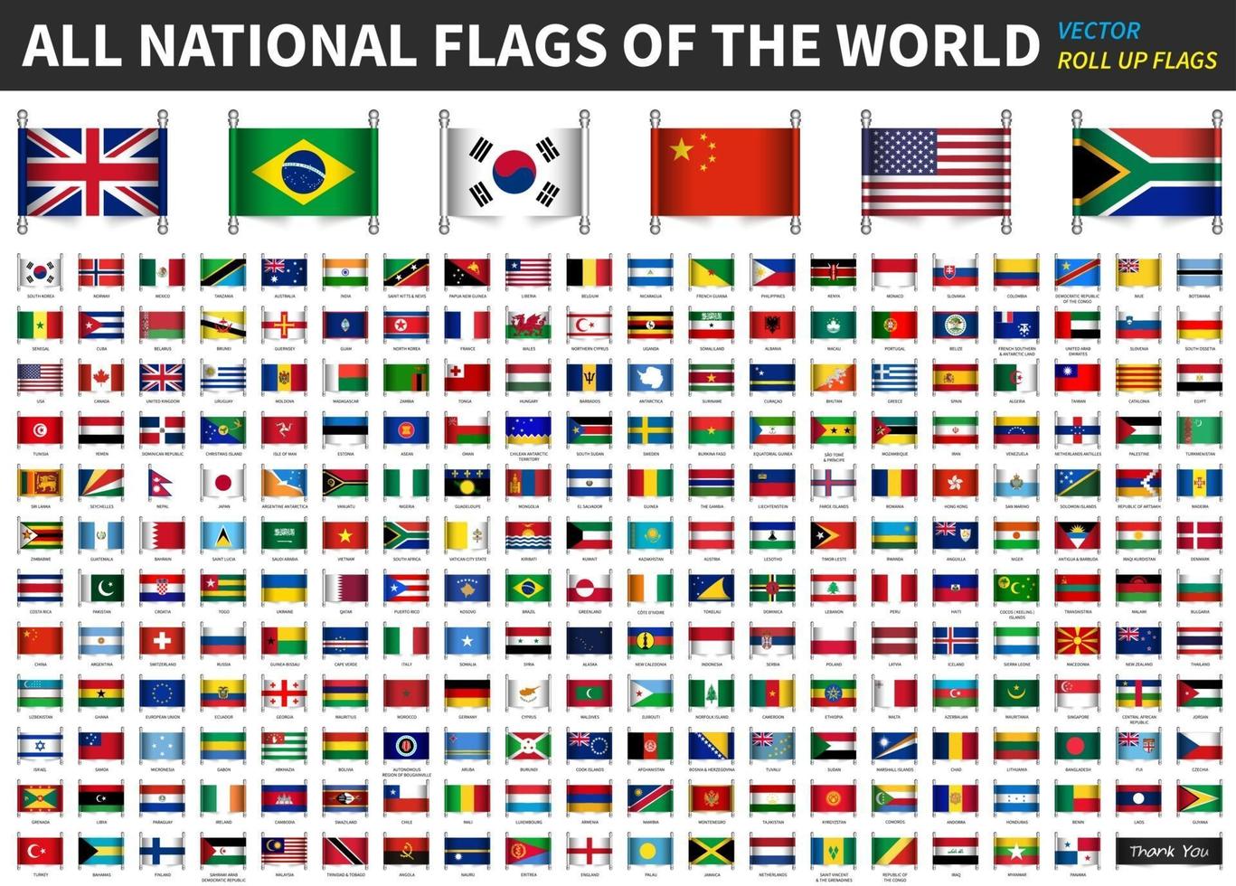 All official national flags of the world . Roll up design . Vector .
