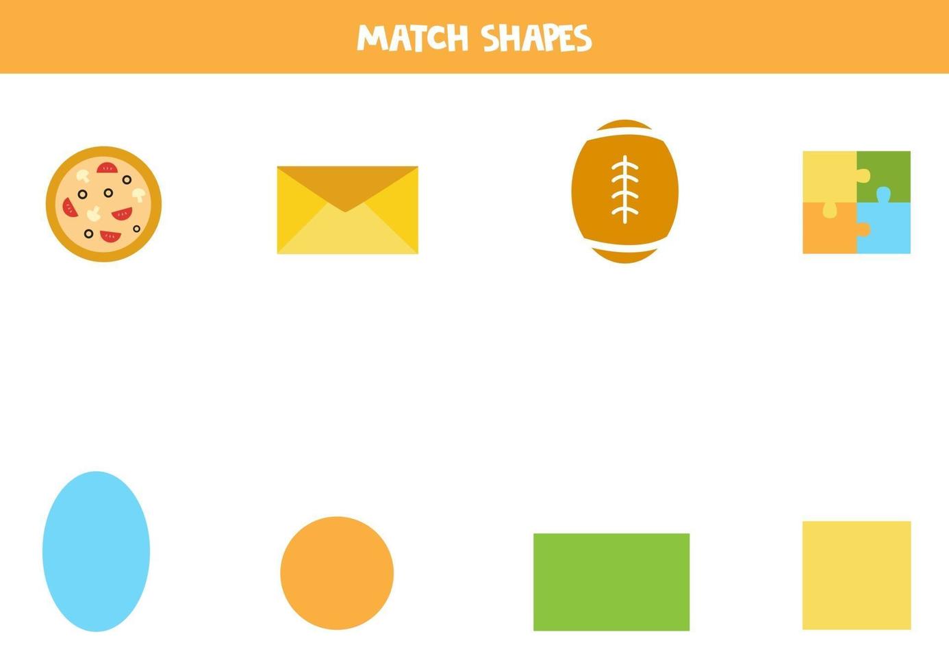 Match shapes and pictures. Worksheet for kids. vector