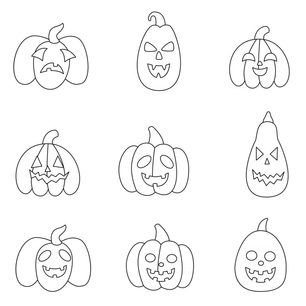 Set of black and white Halloween pumpkins. Vector illustrations.