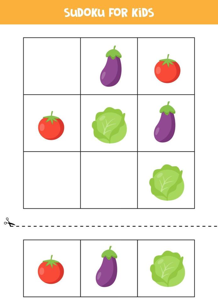 Sudoku game for kids with cartoon vegetables. vector