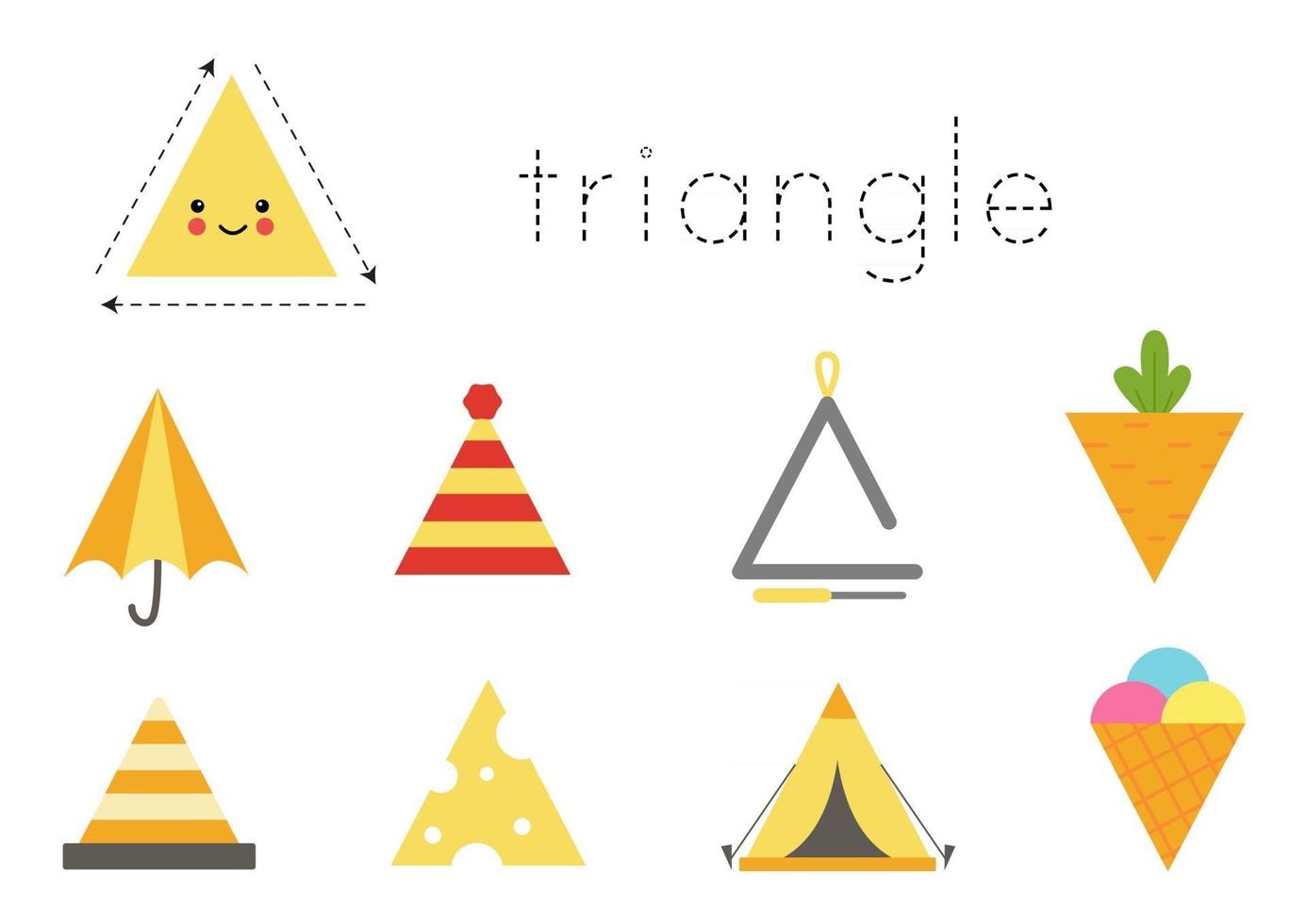 Learning basic geometric form for children. Cute triangle. vector