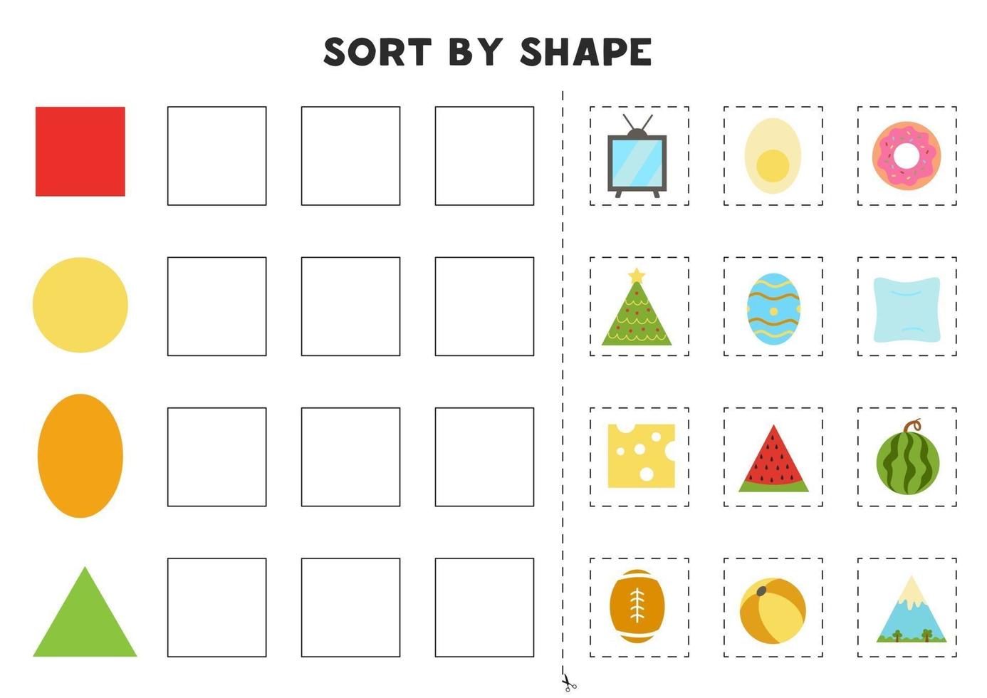 ordenar por forma. juego educativo para aprender formas básicas. vector