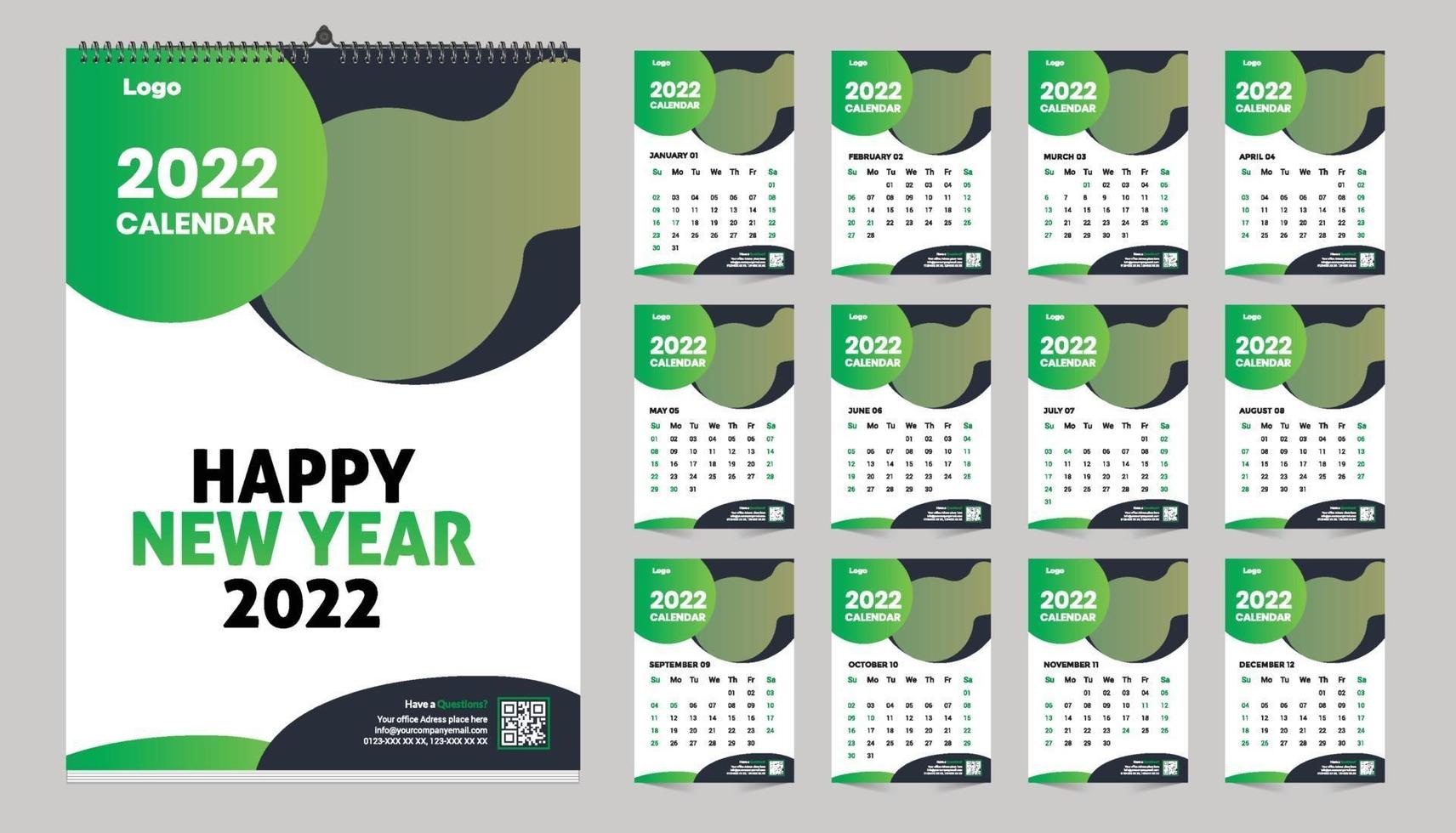 Monthly wall calendar template design for 2022 year. Week Starts on Sunday. Planner diary with Place for Photo. vector