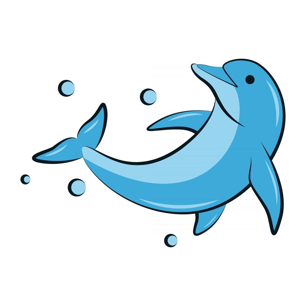 flat color vector illustration of a blue dolphin