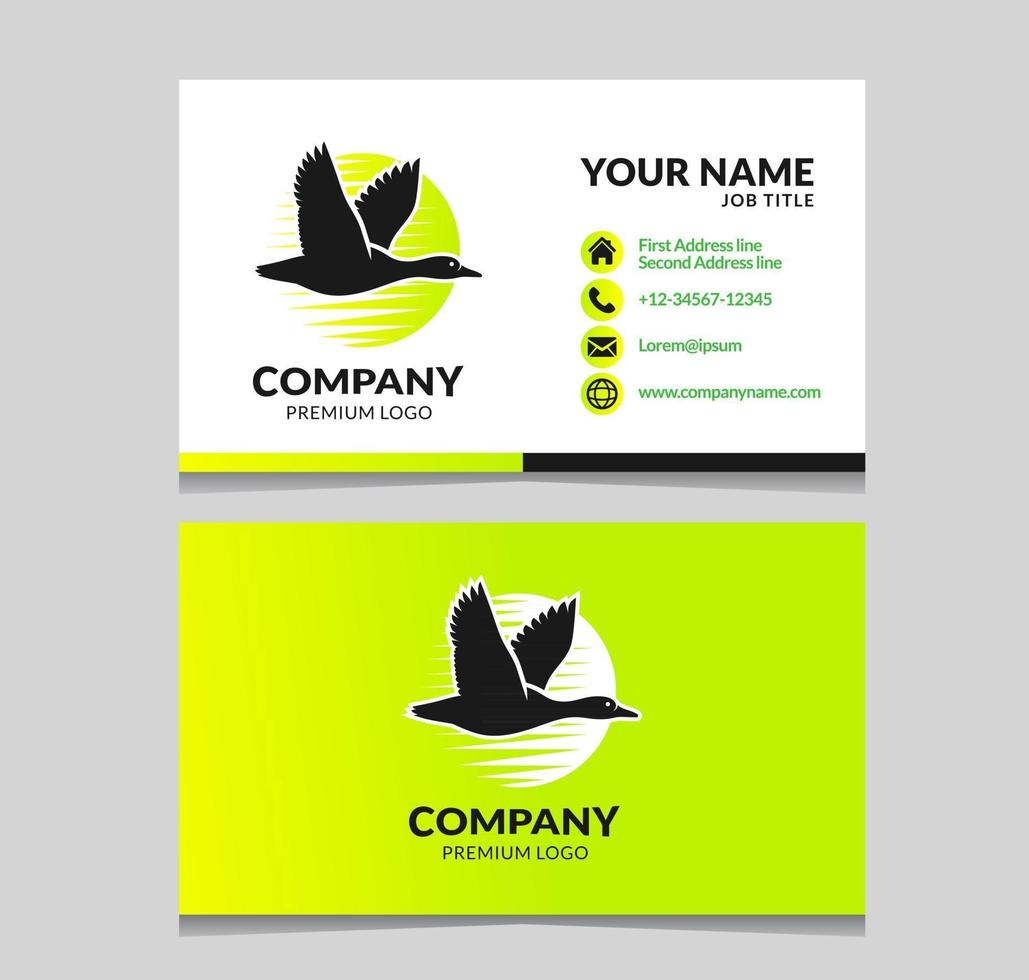 duck flying logo with business card design vector