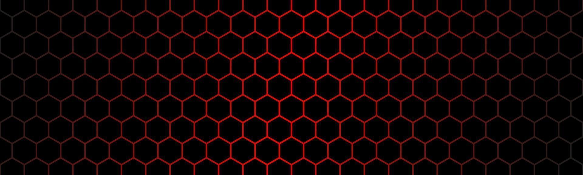 Dark modern technology header with red hexagon mesh. Abstract metal geometric texture banner. Simple vector background