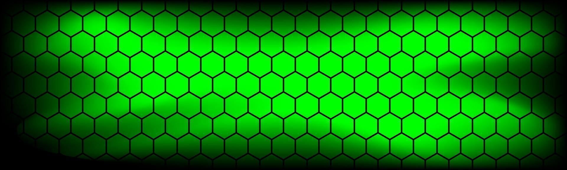 Green modern technology header with black hexagon mesh. Abstract metal geometric texture banner. Simple vector background illustration