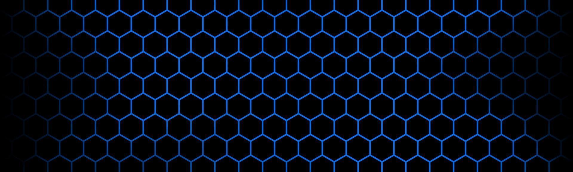 Dark modern technology banner with blue hexagon mesh. Abstract metal geometric texture header. Simple vector illustration background