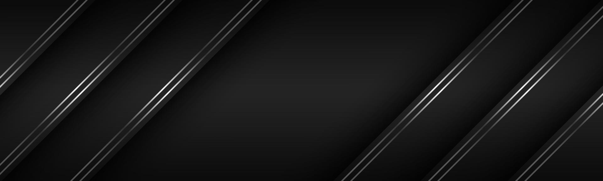 Black modern material header with diagonal silver lines. Banner for your business. Vector abstract widescreen background