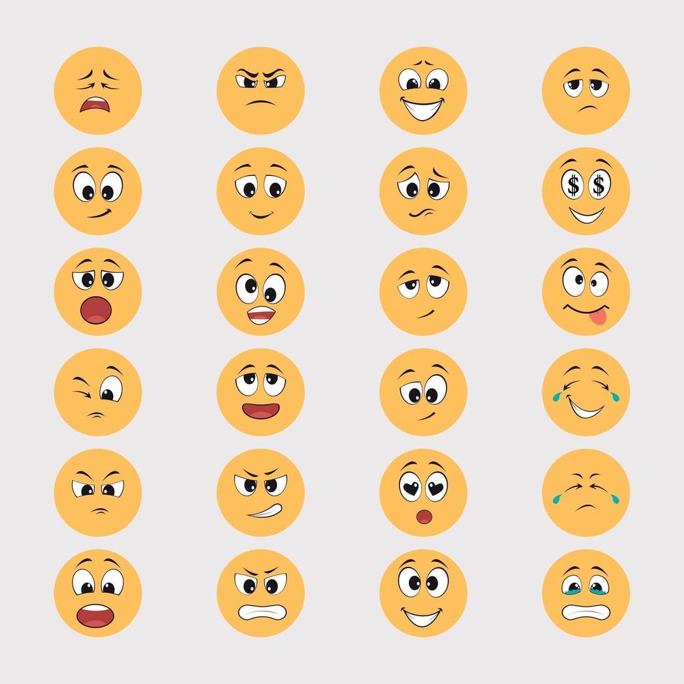 emoticonos amarillos con expresiones de dibujos animados vector