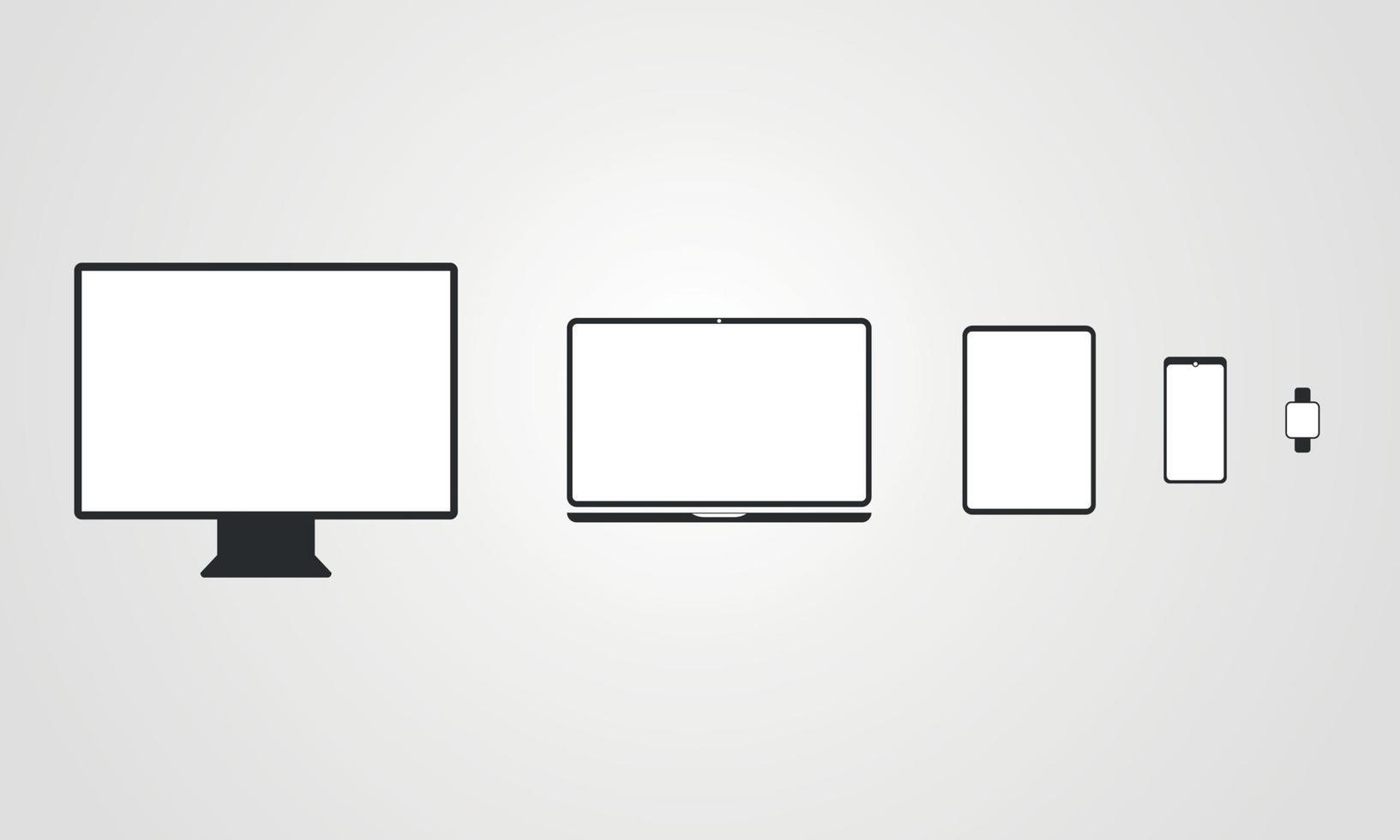 Device icons, smart phones, tablets, laptops, smart clock, desktop computer vector