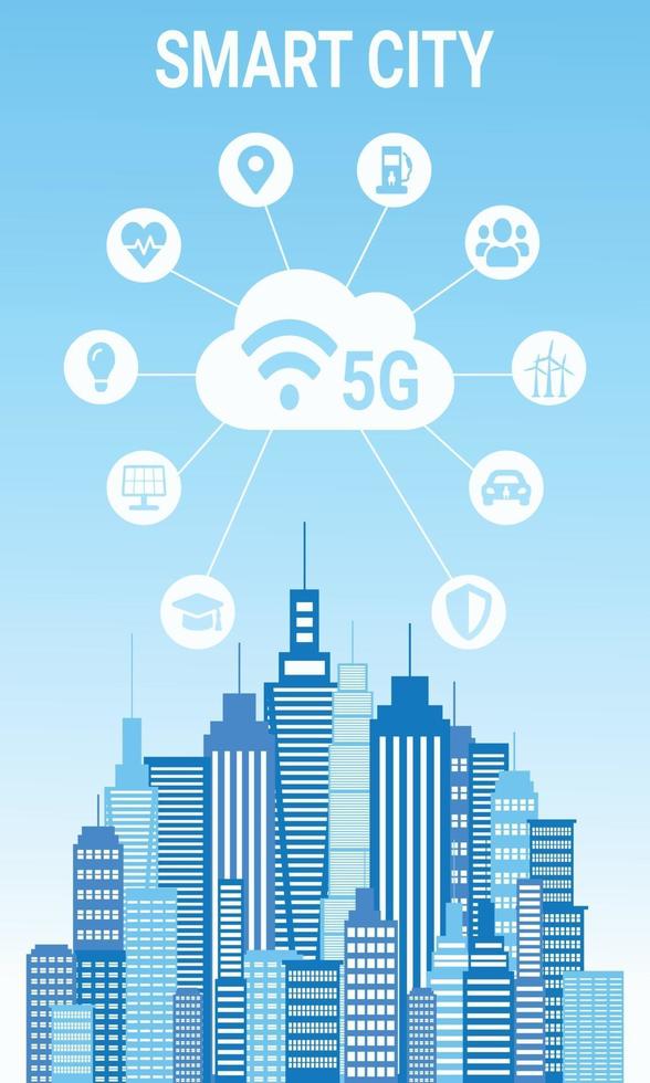 Flat building design, cloud connections vector