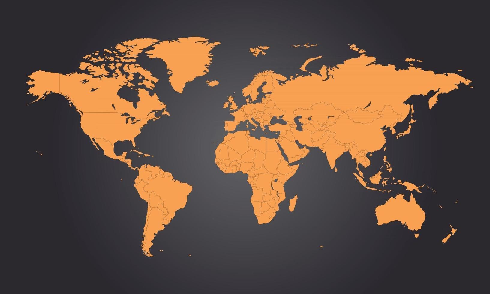 mapa político de alto detalle del mundo. negro y amarillo vector