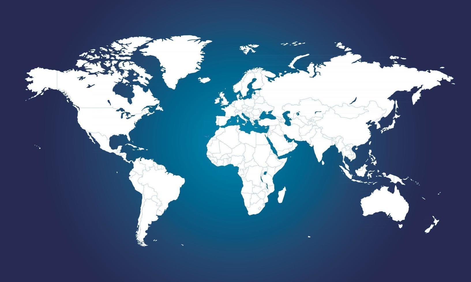 mapa político de alto detalle del mundo. azul y blanco vector