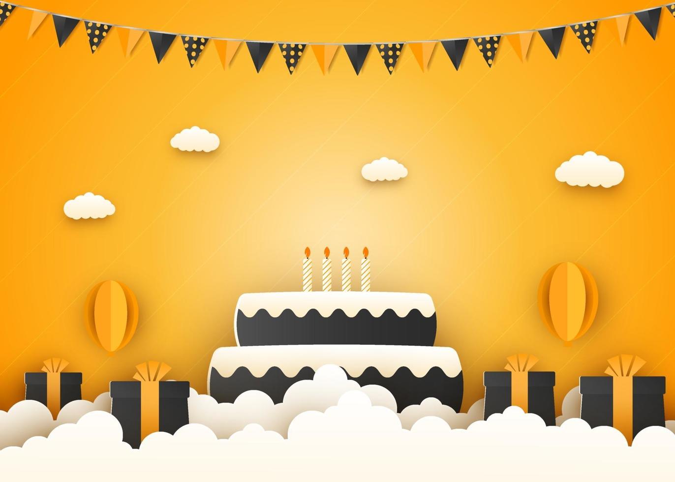 Happy birthday card in paper cut style vector