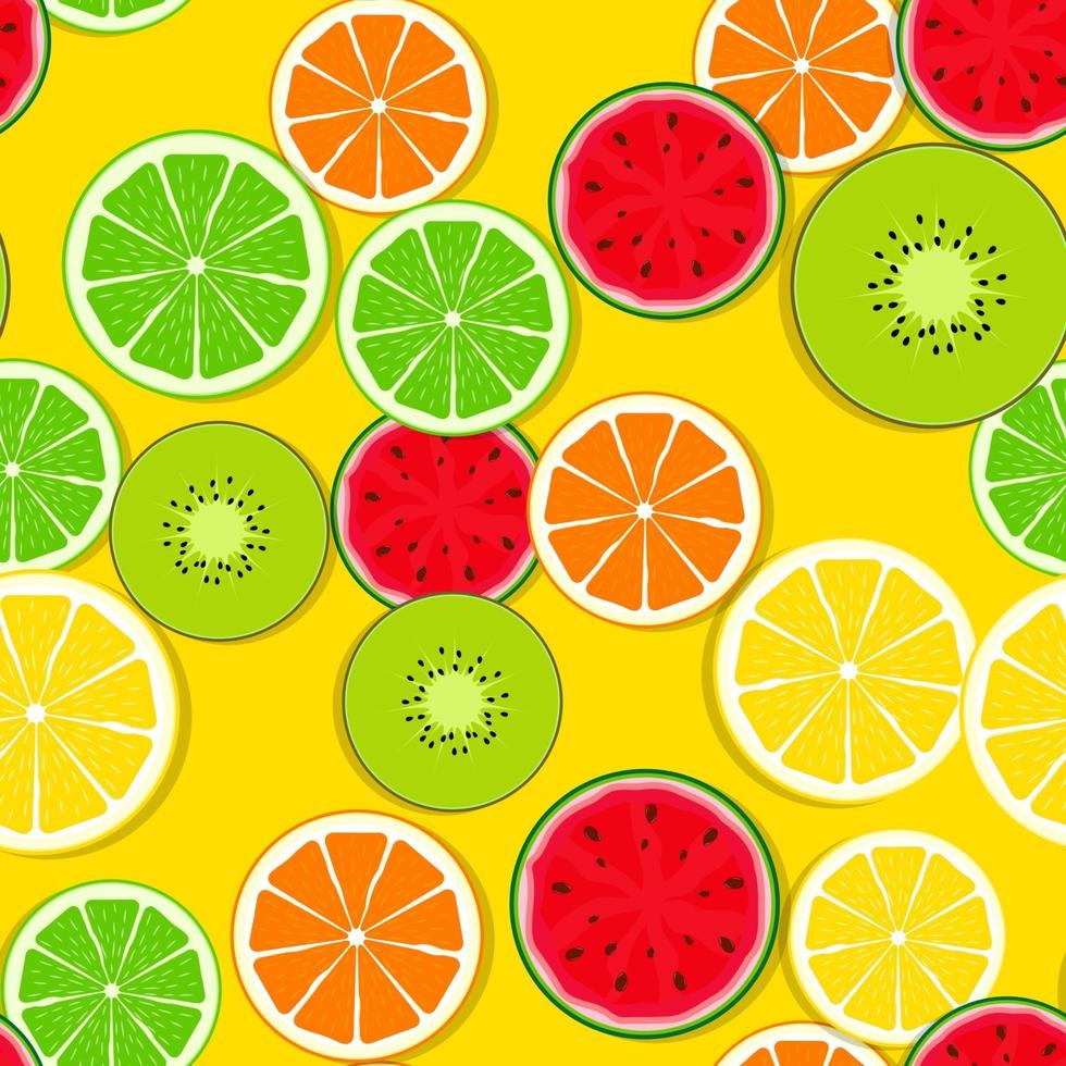 Abstract Seamless Pattern Background with Fresh Fruits. Vector Illustration