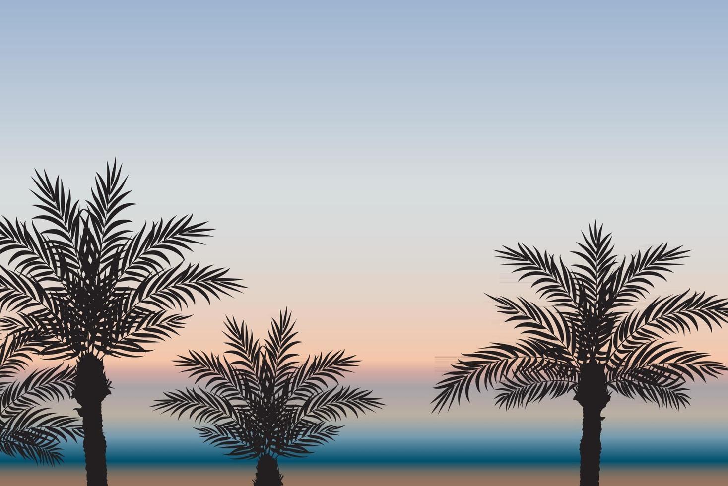 Palm trees against the background of the sea and sunset. Vector Illustration