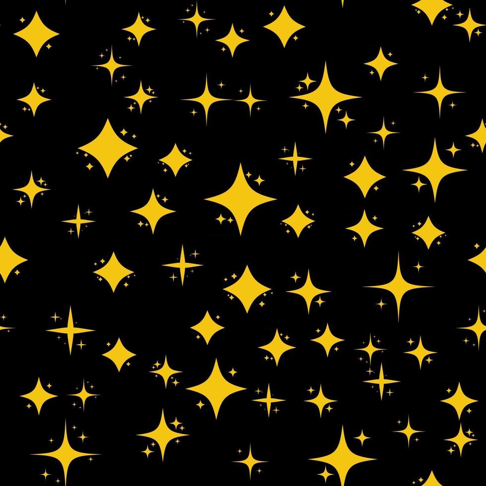 Yellow bright stars sparkle seamless pattern background. Glowing light effect stars collection. Vector Illustration