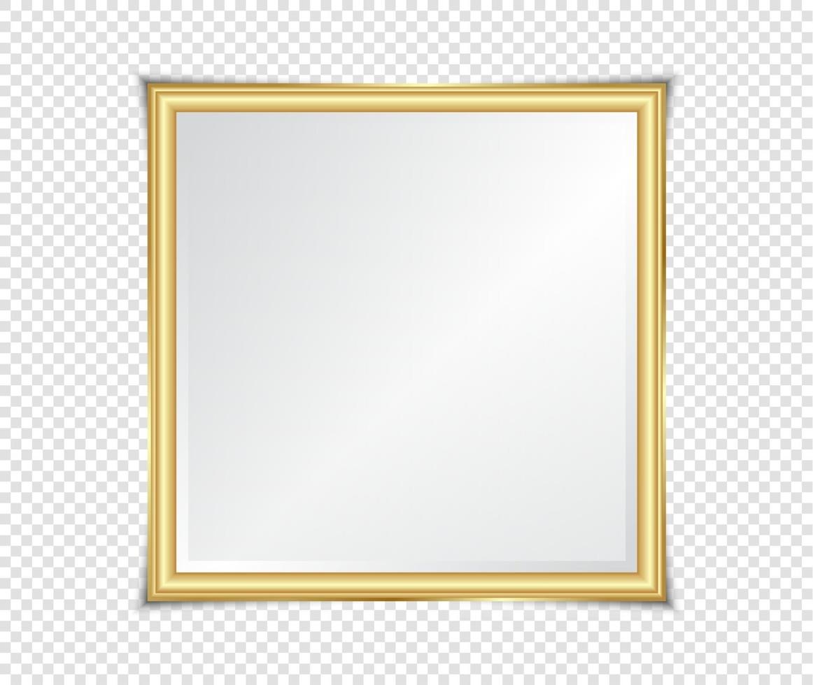 Gold shiny glowing frame with shadows isolated on transparent background. Gold luxury vintage style realistic border, photo, banner. illustration - Vector