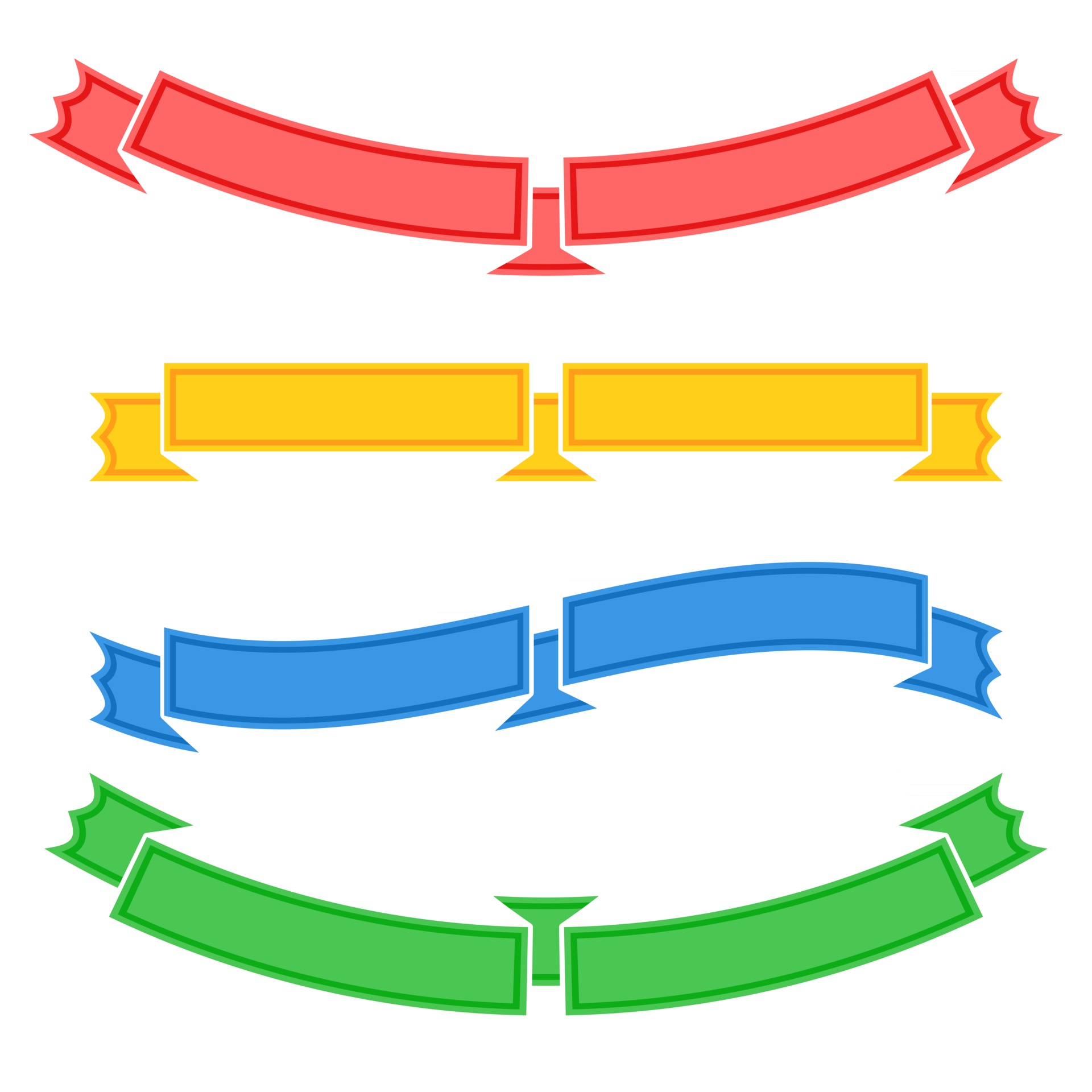 Set of colored isolated long and short ribbon banners on white