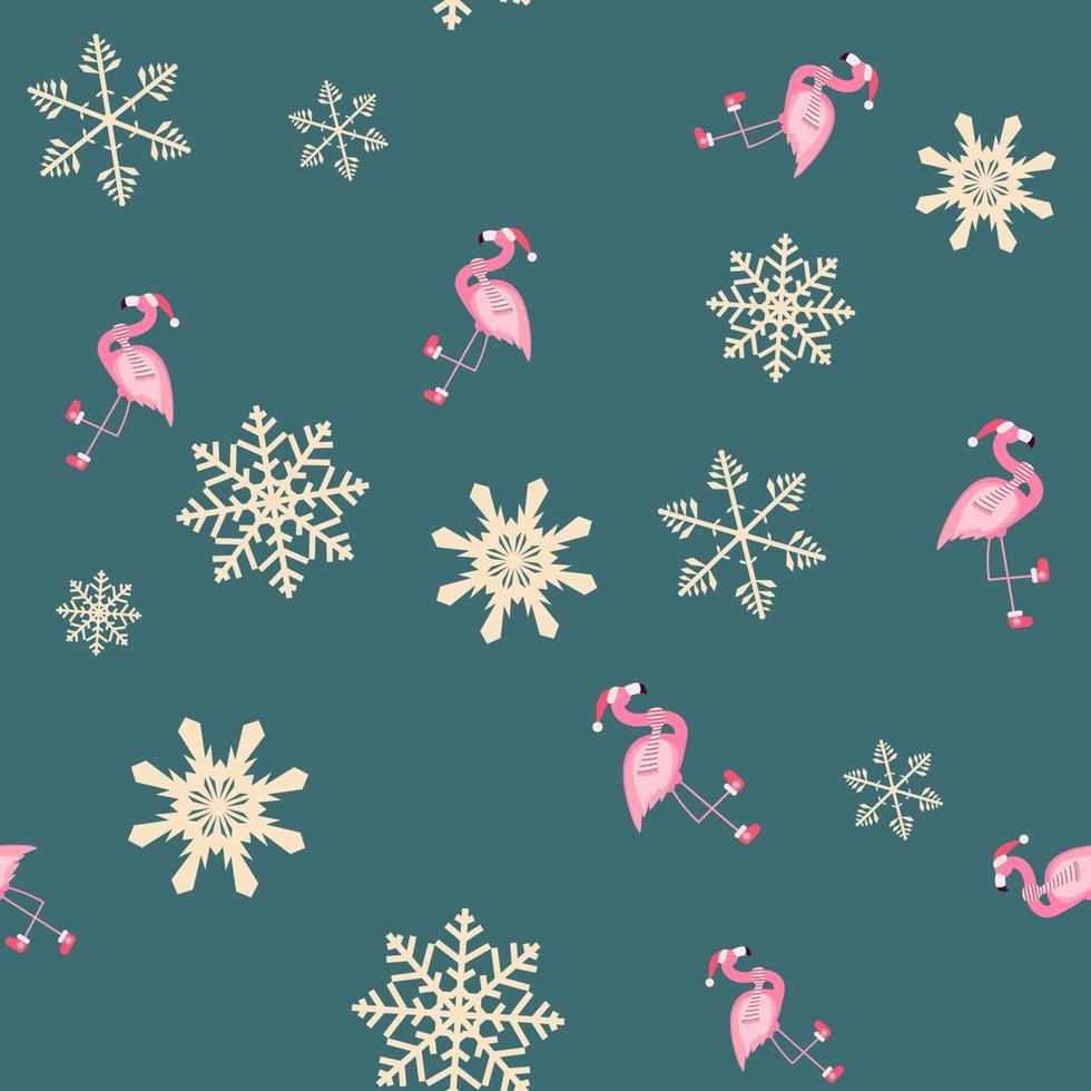 Cute Pink Flamingo New Year and Christmas Seamless Pattern Background Vector Illustration