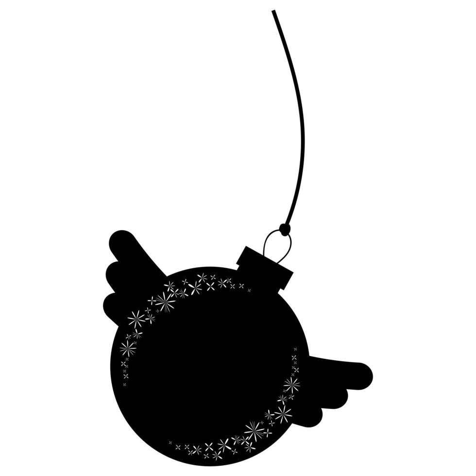 silueta negra aislada de bola de juguete de árbol de navidad con alas. diseño simple para la decoración. sobre un fondo blanco. vector