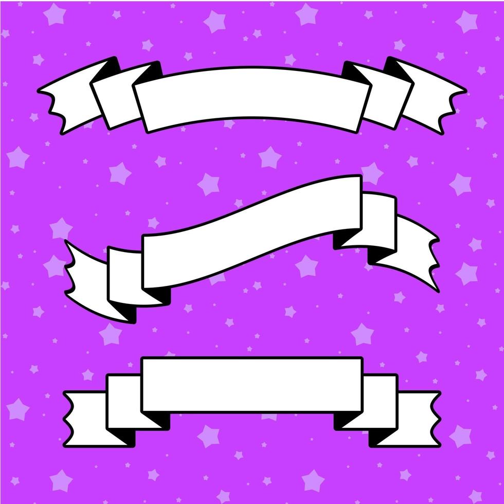 Set of white flat insulated ribbon banner with a black outline on a purple background vector