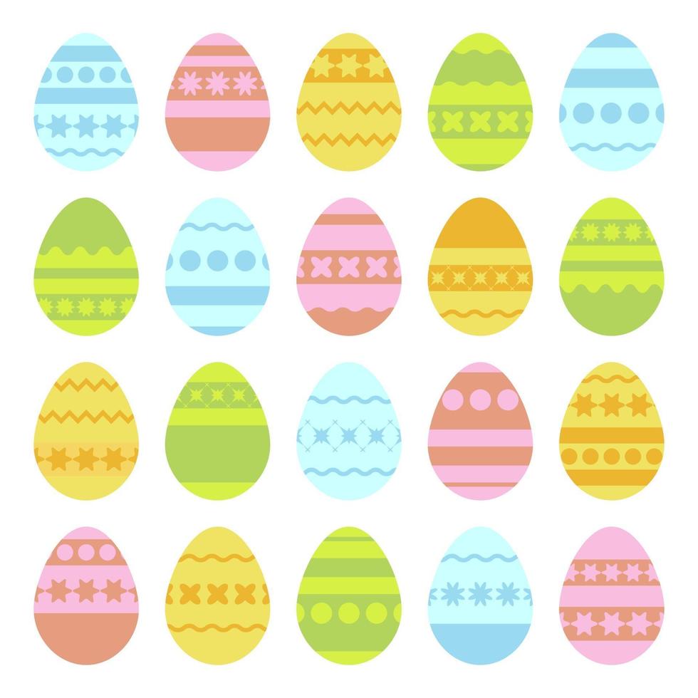 Set of colored isolated Easter eggs on a white background. With an abstract pattern. Simple flat vector illustration. Suitable for decoration of postcards, advertising, magazines, websites.