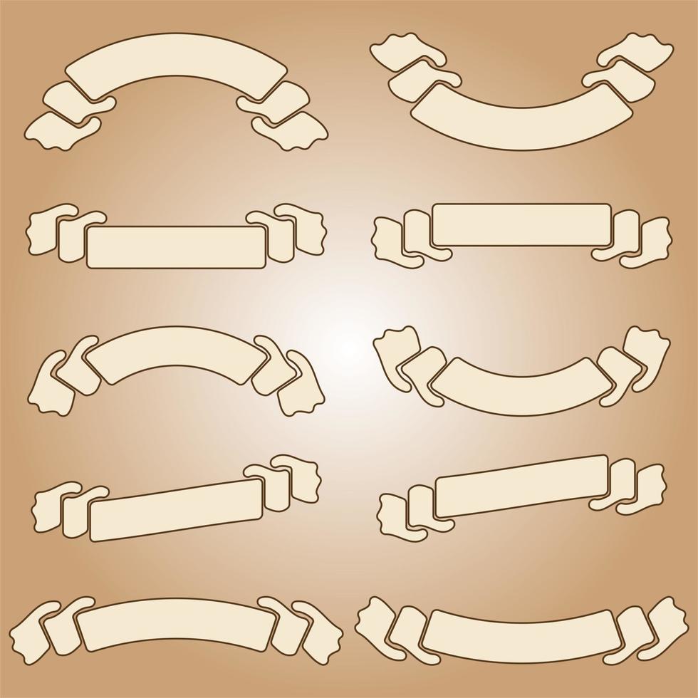 Set of vintage isolated banner ribbons on a light brown background. Simple flat vector illustration. With space for text. Suitable for infographics, design, advertising, holidays, labels.