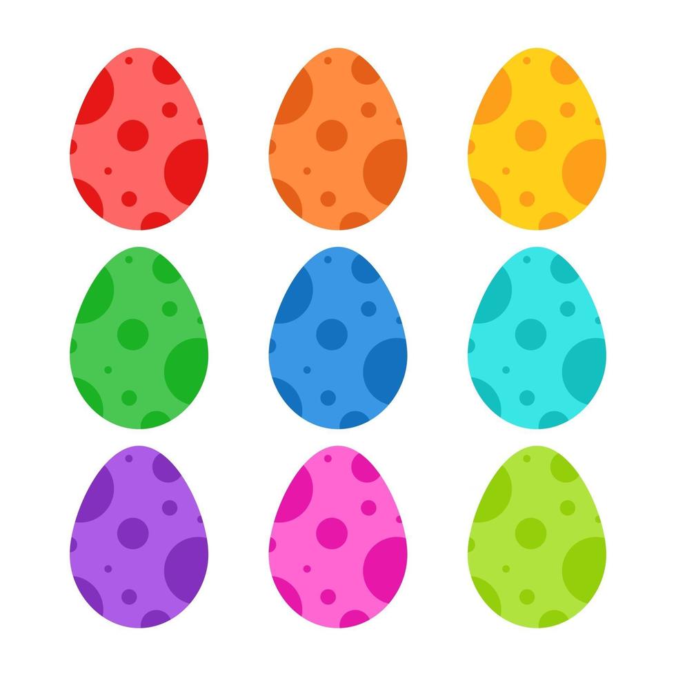 Set of colored Easter eggs isolated on a white background. With abstract pattern. Simple flat vector illustration. Suitable for decoration of postcards, advertising, magazines, websites.