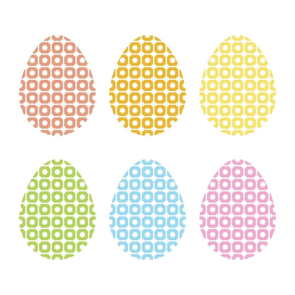 conjunto de huevos de Pascua aislados de colores sobre un fondo blanco. con un patrón abstracto. Ilustración de vector plano simple. Apto para decoración de postales, publicidad, revistas, sitios web.