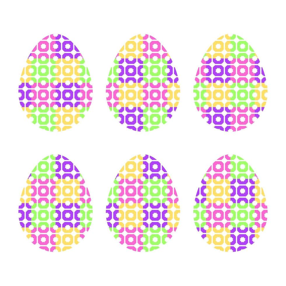 Set of colored isolated Easter eggs on a white background. With an abstract geometric pattern. Simple flat vector illustration. Suitable for decoration of postcards, advertising, magazines, websites.