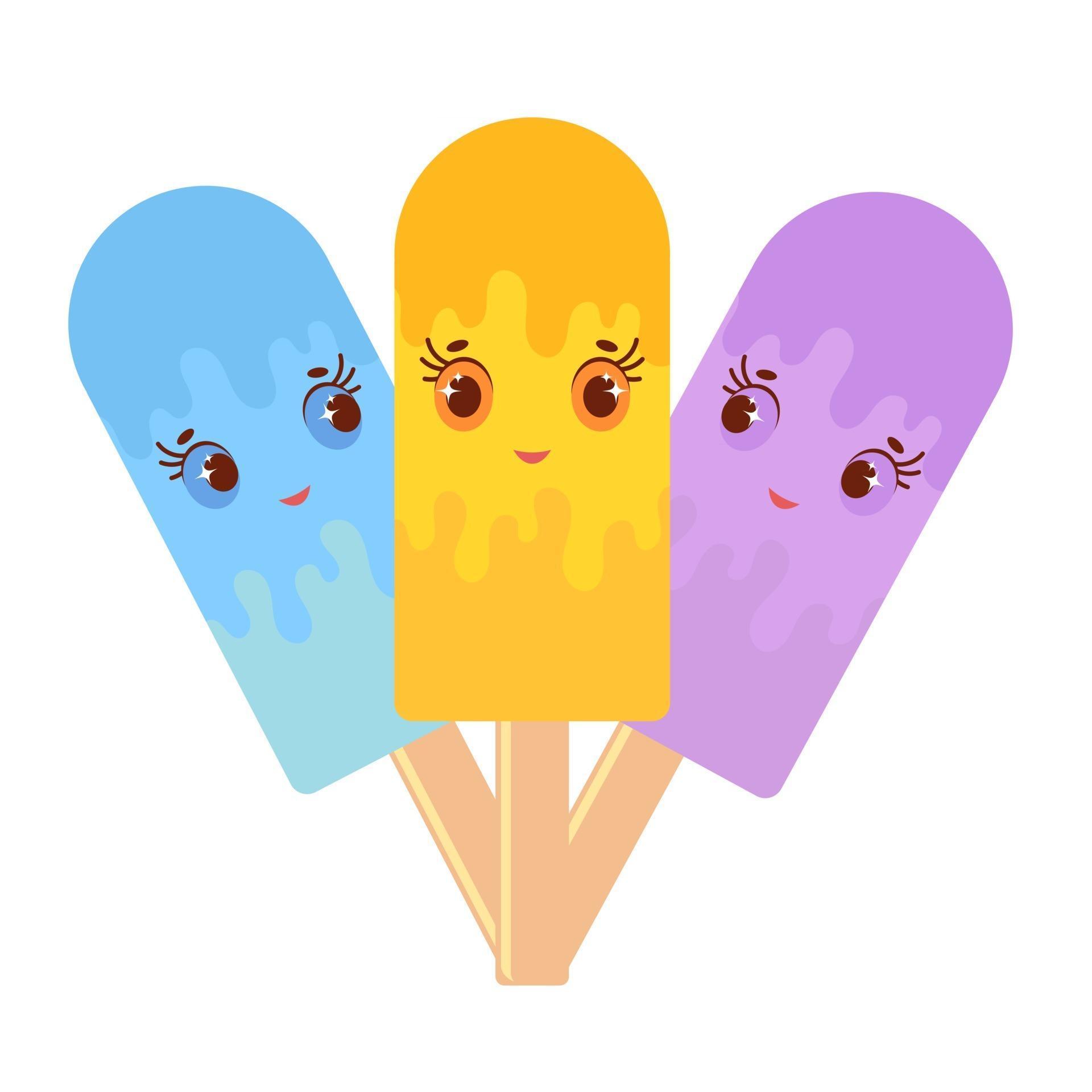 Set of flat colored isolated cartoon ice-cream, drizzled with glaze ...