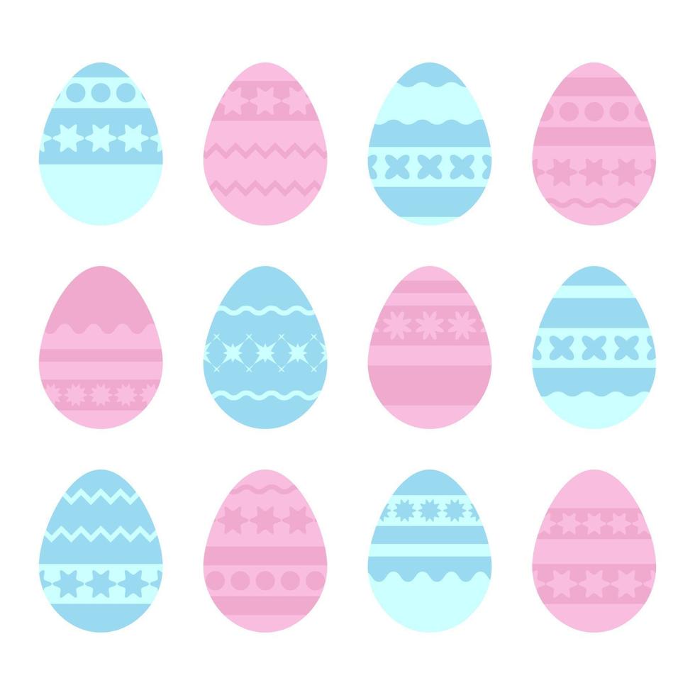 Set of colored isolated Easter eggs on a white background. With an abstract pattern. Simple flat vector illustration. Suitable for decoration of postcards, advertising, magazines, websites.