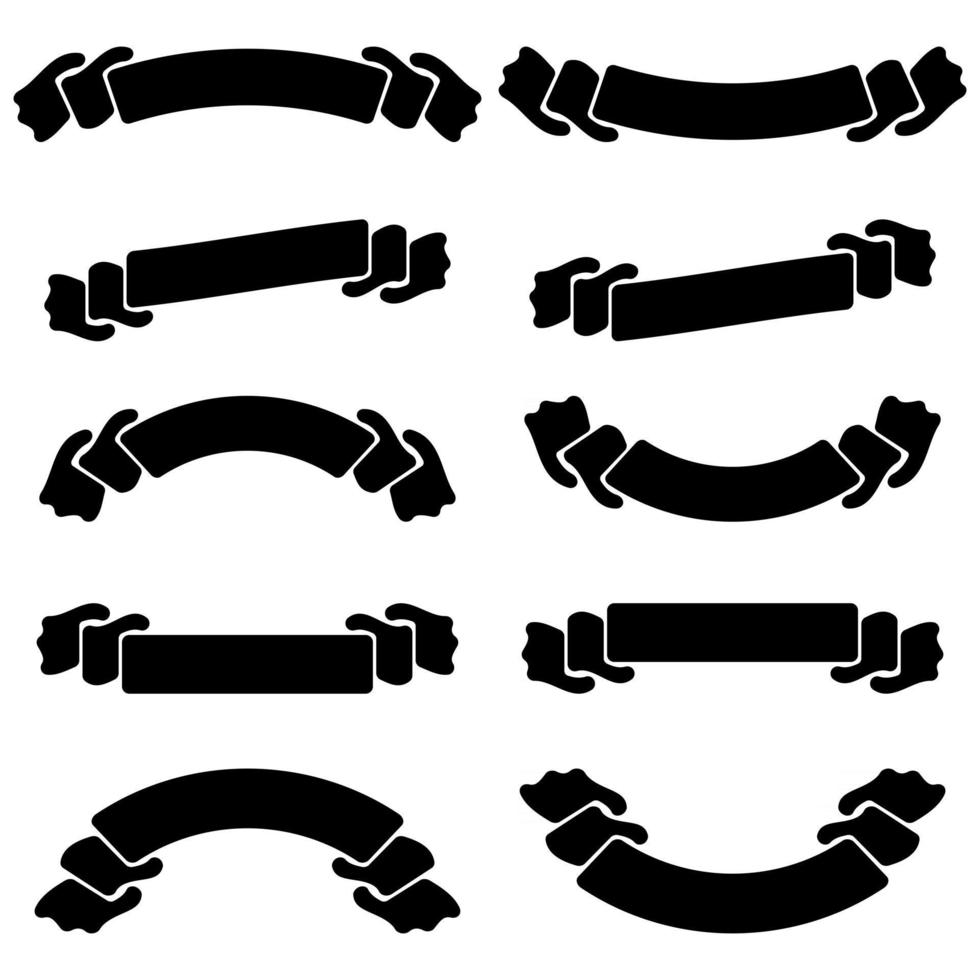 A set of flat black isolated silhouettes of ribbons banners on white background vector