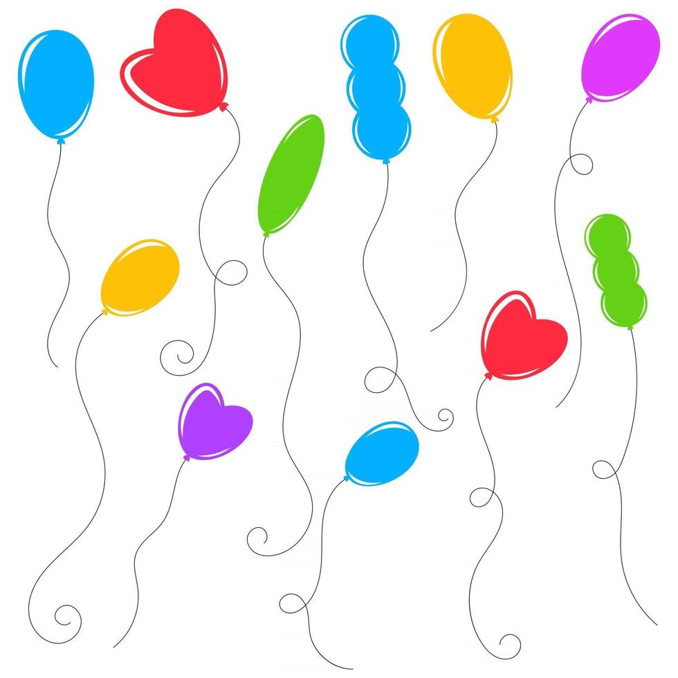 conjunto de globos aislados de colores planos de diferentes formas sobre un fondo blanco. Ilustración de vector plano simple. adecuado para diseño, publicidad, vacaciones, tarjetas.