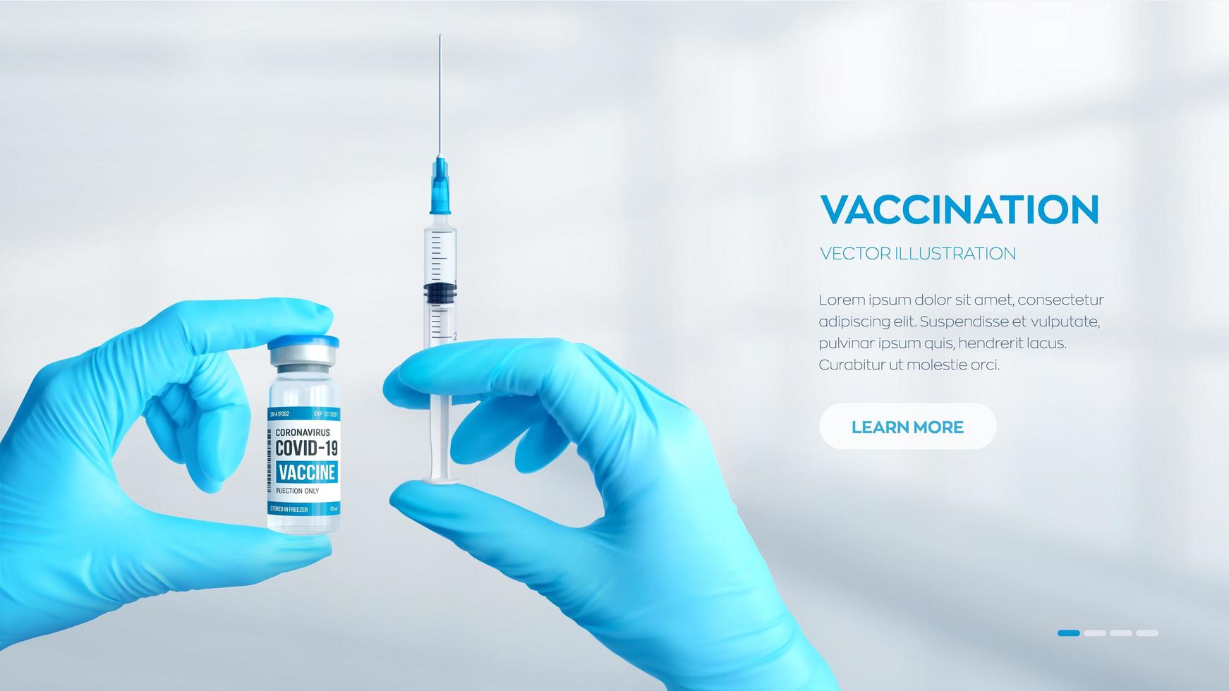 Hands in medical blue gloves holding the medical glass vial for injection and syringe with vaccine. Vaccination or medicare concept. COVID-19 coronavirus vaccine. vector