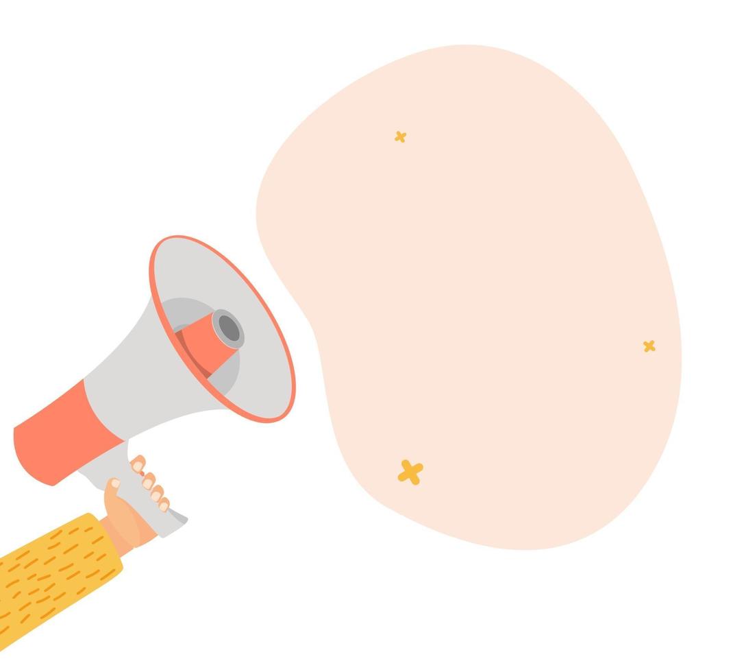 Hands holding megaphone isolated on white background. Vector Illustration