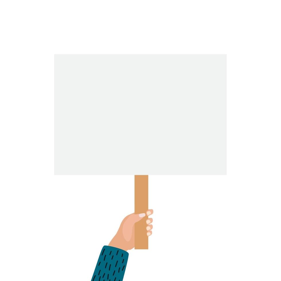 Hands holding blank placard isolated on white background. Vector Illustration