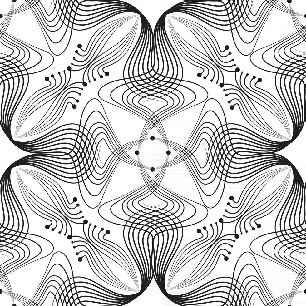 patrón transparente floral abstracto con línea negra ornamento oriental remolino geométrico doodle textura de la tela asiática. Fondo retro musulmán del efecto óptico de la onda ornamental. vector