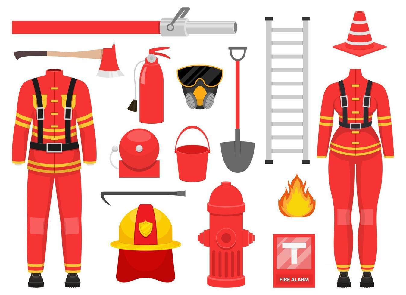 Ilustración de diseño de vector de colección de bombero aislado sobre fondo blanco