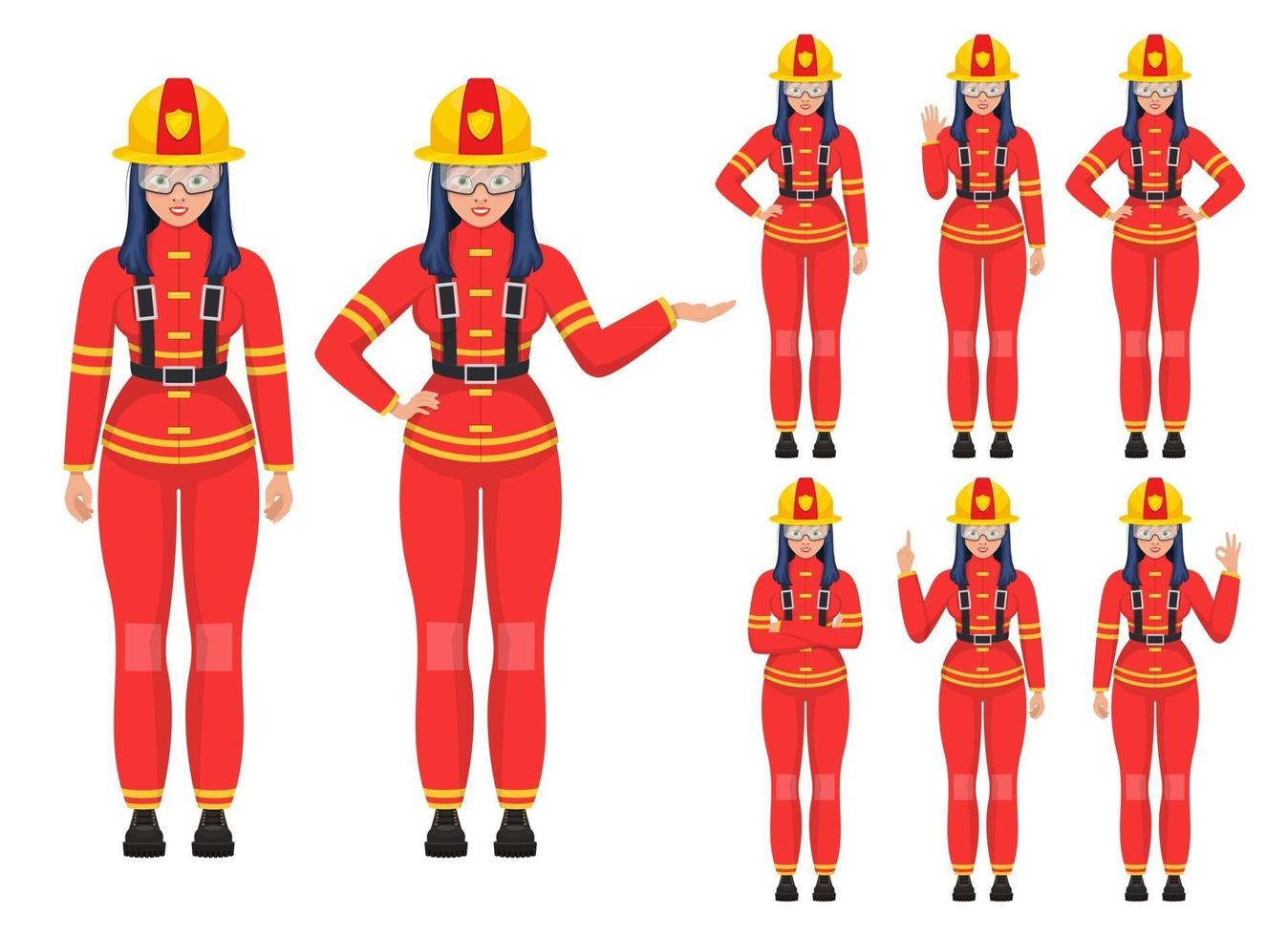 Ilustración de diseño de vector de mujer bombero aislado sobre fondo blanco