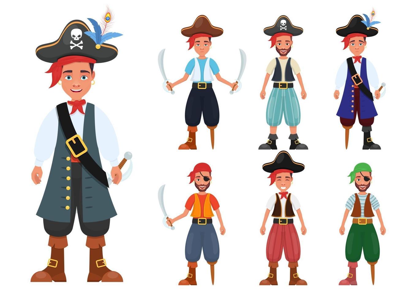 Ilustración de diseño de vector de hombre pirata aislado sobre fondo blanco