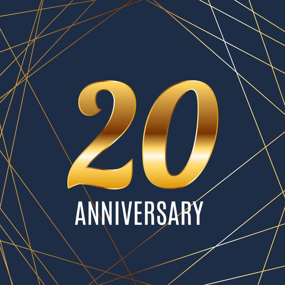 Celebrating 20 Anniversary emblem template design with gold numbers poster background. Vector Illustration