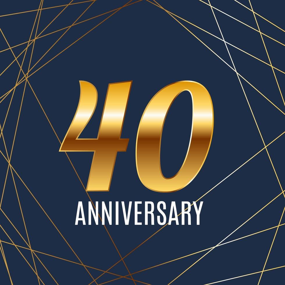 Celebrating 40 Anniversary emblem template design with gold numbers poster background. Vector Illustration