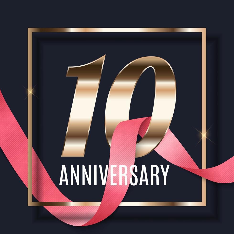 Celebrating 10 Anniversary emblem template design with gold numbers poster background. Vector Illustration