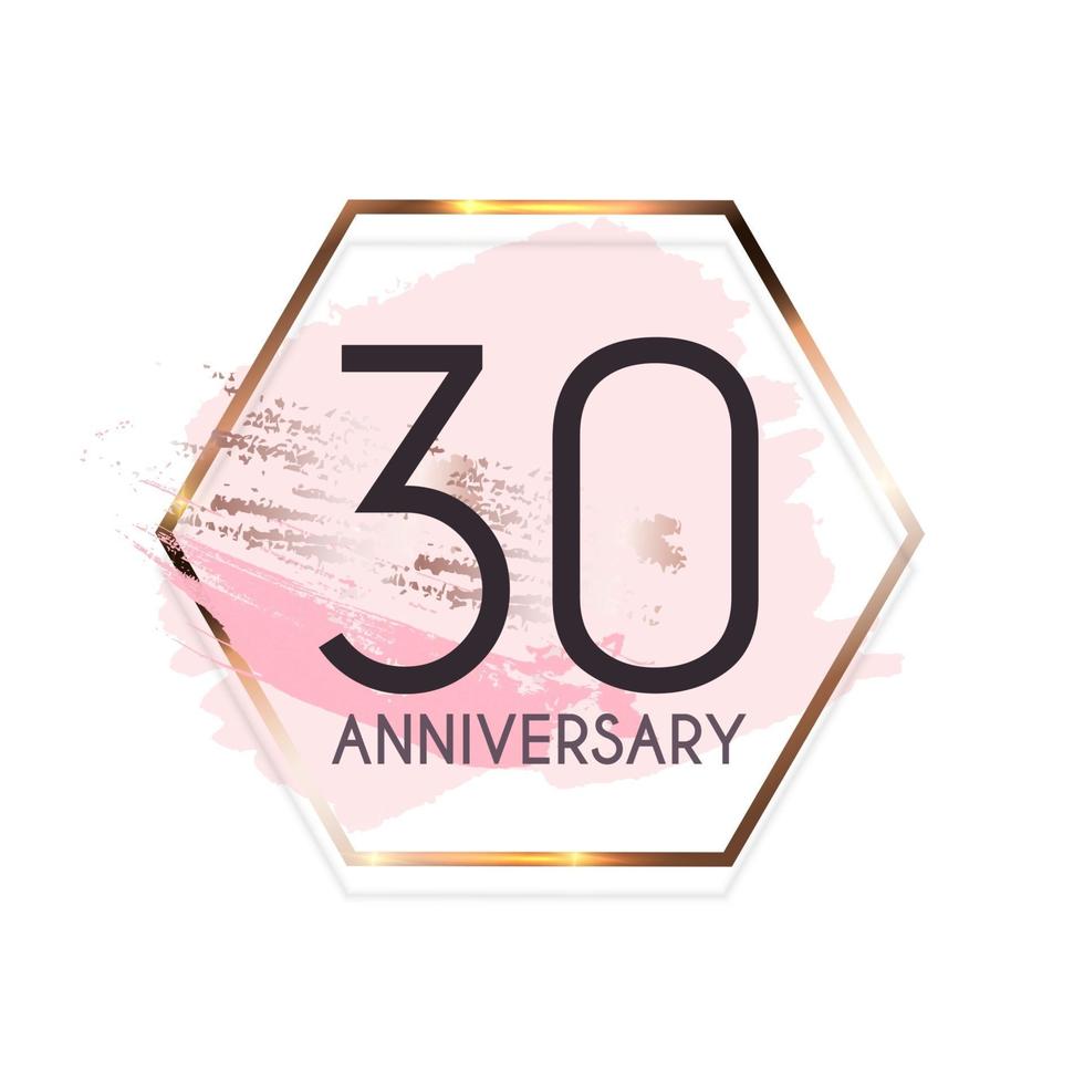 Celebrating 30 Anniversary emblem template design with gold numbers poster background. Vector Illustration