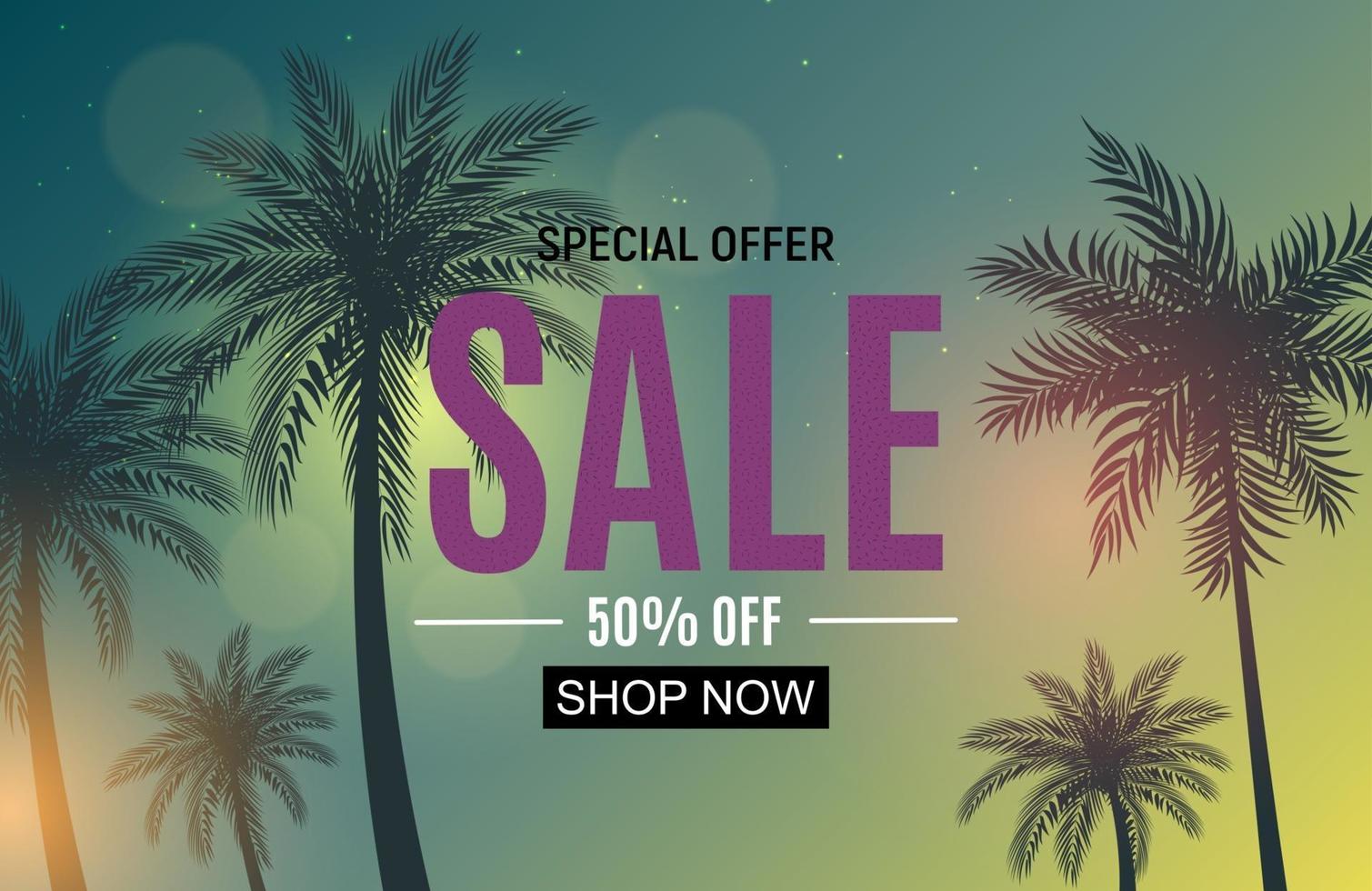 Abstract Sale Background with Palm Leaves. Vector Illustration